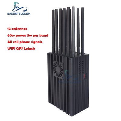 12 Antennas 60w Mobile Phone Gps Jammer 2G 3G 4G 5G Wifi VHF Lojack