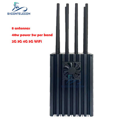 8 Channels Portable Mobile Phone Signal Jammer with 4-10W Per Band and 50m Jamming Radius for 5G