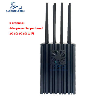 Portable Mobile Phone Signal Jammer 8 Channels 4 - 10w Per Band Powerful 5G