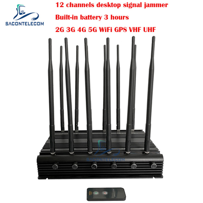 Desktop Mobile Phone Signal Jammer 34w 2G 3G 4G 5G GPSL1 L2 L5 WiFi VHF UHF 12 Antennas