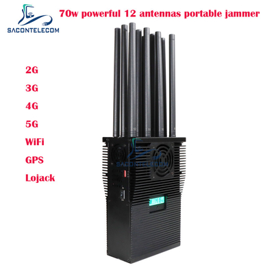 12 Antennas 70w Portable Mobile Phone Signal Jammer 2G 3G 4G 5G WiFi Lojack GPS USA Type