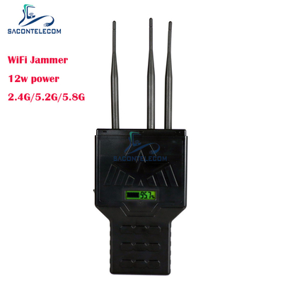 12W Handheld WiFi Bluetooth 2.4G 5.2G 5.8G Mobile Phone Signal Jammer with 50 Meters Range