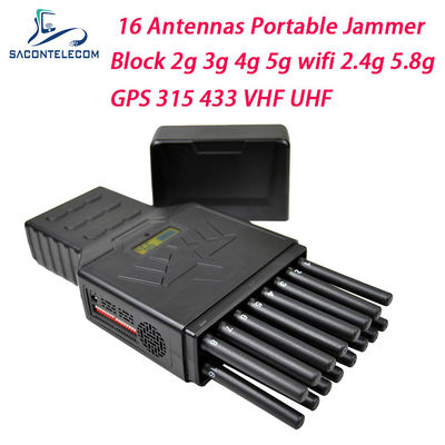 Portable 16 Channels 12W Power Signal Jammer and GPS Blocker for WiFi 2.4G 5.8G Frequencies