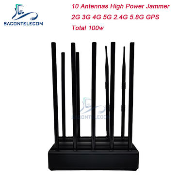 100W 10 Antennas Signal Jammer with 80m Range for Mobile Phone and GPS Blocking