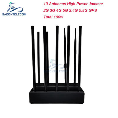 10 Antennas 100w 80m GPS Desktop Jammer WiFi 2G 3G 4G 5G