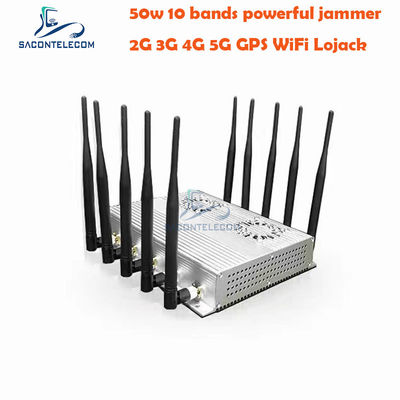 50W High Power Desktop Signal Jammer with 10 Antennas and 2 Cooling Fans for GSM DCS 3G 4G 5G