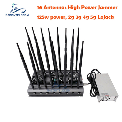 5.8G UMTS Desktop WiFi Signal Jammer 16 Antennas 125w 40m VHF UHF