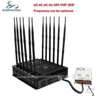 80m Radius 12 Channels 24 Hours Working Signal Jammer Blocker for VHF UHF GPS Lojack 5G