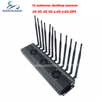 AC110V 48W Desktop Signal Jammer with 12 Bands for 2G 3G 4G 5G WiFi Bluetooth Blocking up to 50m