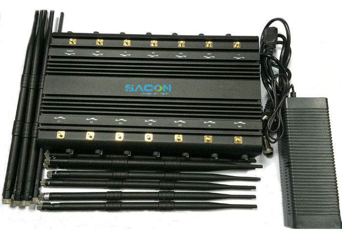 3G 4G 14 Bands Cell Phone Jammer Device VHF UHF With High Gain Antennas