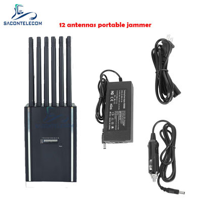 12 Channels 12W Portable Cell Phone Jammer with 15m Jamming Radius for Mobile Signal Blocking