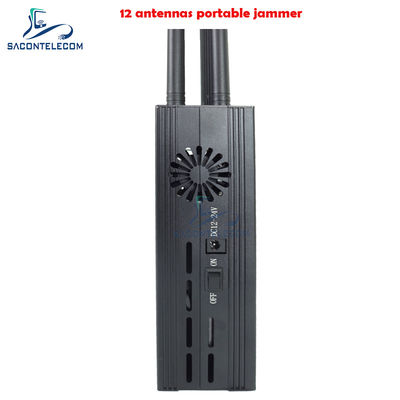 12 Channels 12W Portable Cell Phone Jammer with 15m Jamming Radius for Mobile Signal Blocking