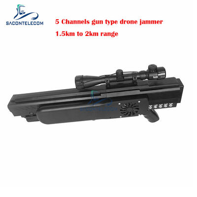 UAV Gun Drone Signal Jammer Blocker with 1500 Meters Range 5 Channels and Built-In Battery