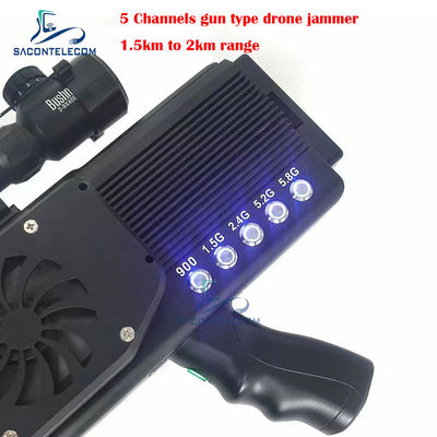 UAV Gun Drone Signal Jammer Blocker with 1500 Meters Range 5 Channels and Built-In Battery