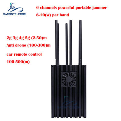 6 Channels 8-10W per Band Portable Jammer with 50m Jamming Radius for Cell Phone Signal Blocking