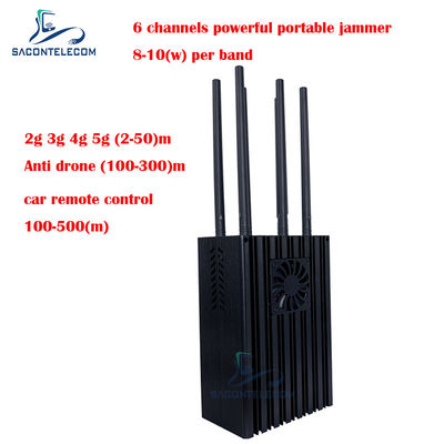 6 Channels 8-10W per Band Portable Jammer with 50m Jamming Radius for Cell Phone Signal Blocking