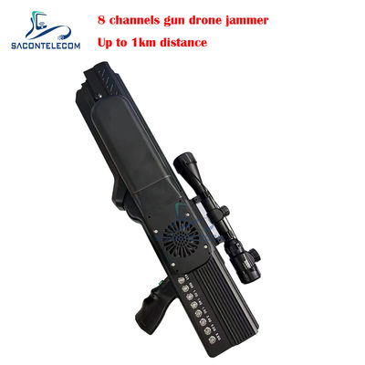 8 Channels Anti-Drone Gun Signal Jammer with 1km Range and Built-in Battery