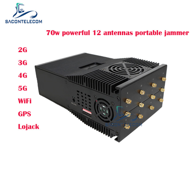 12 Antennas 70w Portable Mobile Phone Signal Jammer 2G 3G 4G 5G WiFi Lojack GPS USA Type