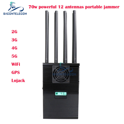 12 Bands Handheld Mobile Phone Signal Jammer with 70 Watts Power and Up To 60m Radius