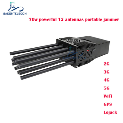 12 Bands Handheld Mobile Phone Signal Jammer with 70 Watts Power and Up To 60m Radius