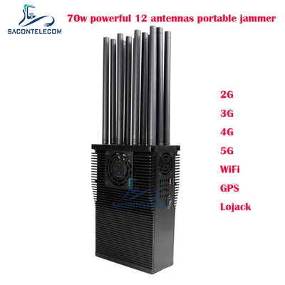 12 Bands Handheld Mobile Phone Signal Jammer with 70 Watts Power and Up To 60m Radius