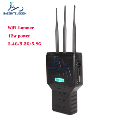 12W Handheld WiFi Bluetooth 2.4G 5.2G 5.8G Mobile Phone Signal Jammer with 50 Meters Range