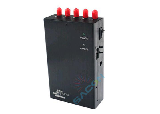 Portable Mobile Jammer with 5 Channels 2G 3G WiFi GPS Blocking and 2.5W Output Power Built-in Battery