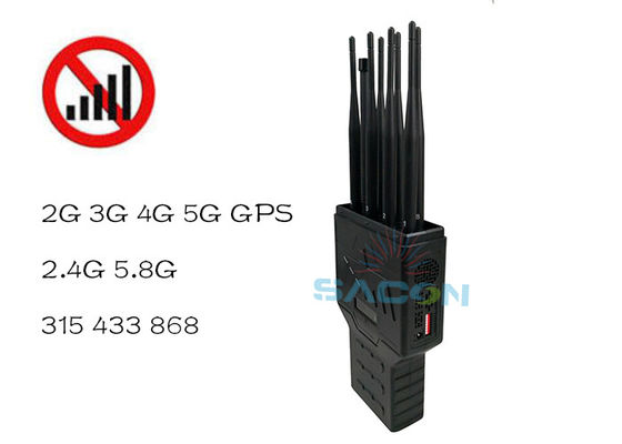 16W High Power 8 Antennas Handheld Signal Jammer with Built-in Battery for GPS WiFi 2G 3G 4G Blocking