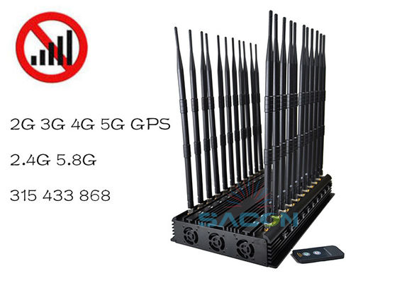 42W Power Adjustable Bands Signal Jammer Blocker with 40m Range for VHF UHF 5G Signals