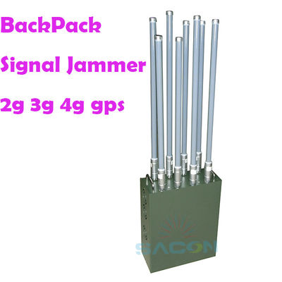 120W Output Power Backpack Signal Jammer with 8 Antennas and 100m Range for 2G 3G 4G 5G VHF UHF WiFi GPS Blocking