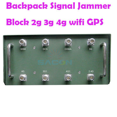 120W Output Power Backpack Signal Jammer with 8 Antennas and 100m Range for 2G 3G 4G 5G VHF UHF WiFi GPS Blocking