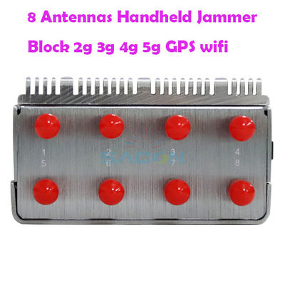8000mAH Battery 15m Range Portable Cell Phone Signal Jammer with 8 Antennas for Enhanced Shielding