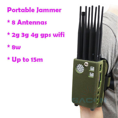 8000mAH Battery 8 Antennas Handheld GPS Signal Jammer for 2G 3G 4G Signal Blocking