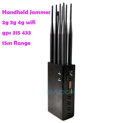 Portable 8 Bands Mobile Signal Jammer with 8000mAh Battery and Adjustable Dip Switch for 2G 3G 4G GPS WiFi Blocking