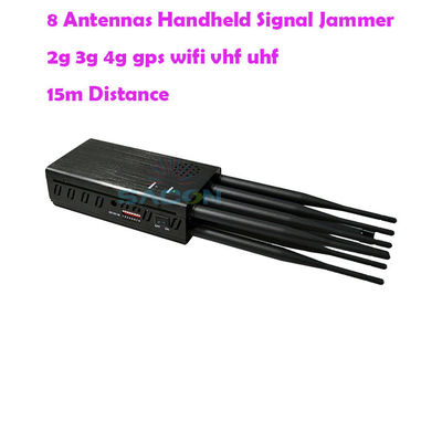 Portable 8 Bands Mobile Signal Jammer with 8000mAh Battery and Adjustable Dip Switch for 2G 3G 4G GPS WiFi Blocking