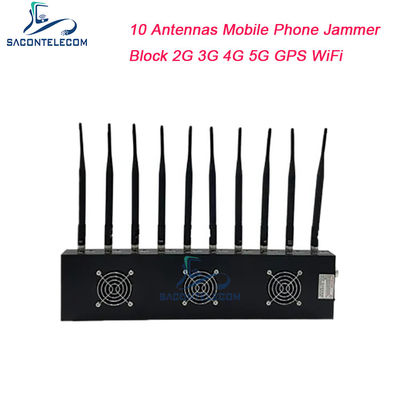 18W Output Power 10 Antennas Mobile Phone Signal Jammer with 40m Jamming Radius for VHF UHF 4G 5G Blocking