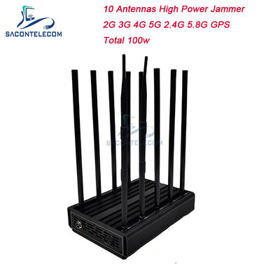 100W 10 Antennas Signal Jammer with 80m Range for Mobile Phone and GPS Blocking