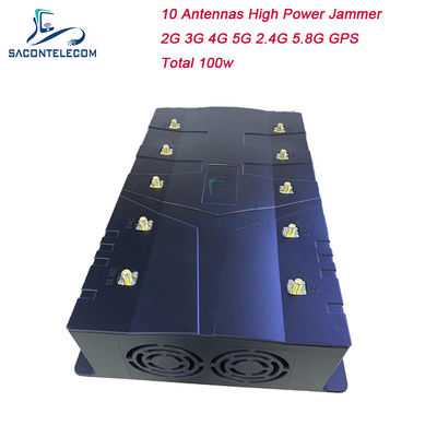 100W 10 Antennas Signal Jammer with 80m Range for Mobile Phone and GPS Blocking