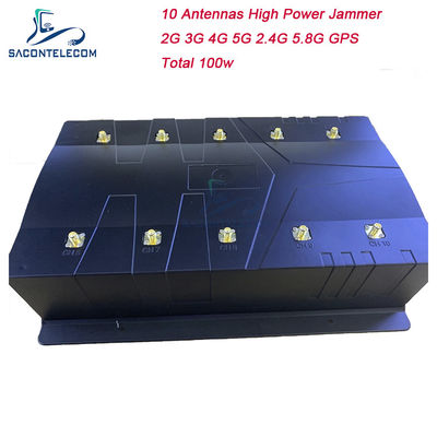 100W 10 Antennas Signal Jammer with 80m Range for Mobile Phone and GPS Blocking