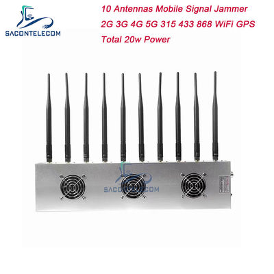 10 Channels 24 Hours Working 3 Cooling Fans Wireless Signal Jammer Blocker for 5G GPS WiFi VHF UHF