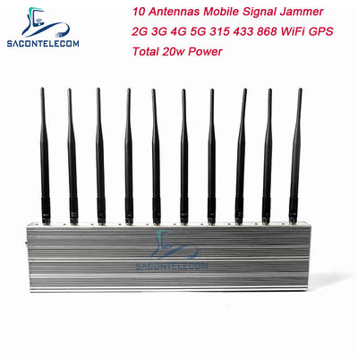 10 Channels 24 Hours Working 3 Cooling Fans Wireless Signal Jammer Blocker for 5G GPS WiFi VHF UHF
