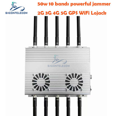 50W High Power Desktop Signal Jammer with 10 Antennas and 2 Cooling Fans for GSM DCS 3G 4G 5G