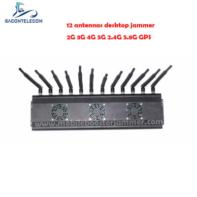 AC110V 48W Desktop Signal Jammer with 12 Bands for 2G 3G 4G 5G WiFi Bluetooth Blocking up to 50m