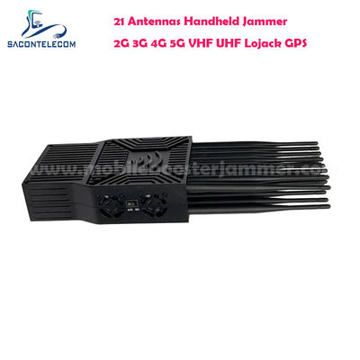 21W Output Power Portable Signal Jammer with 21 Antennas for 5G Lojack UHF VHF GPS WiFi Blocking