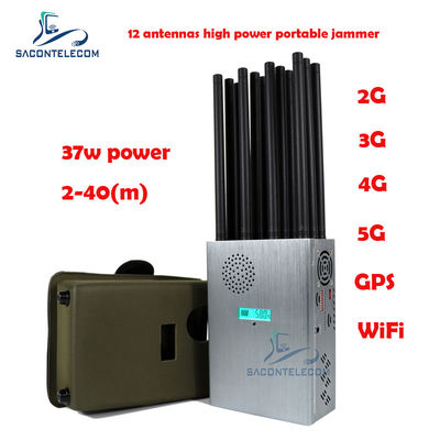High Power 37W Portable Signal Jammer with 12 Antennas for 2G 3G 4G 5G Blocking