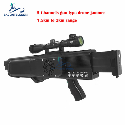 UAV Gun Drone Signal Jammer Blocker 5 Bands 1.5km Distance 130w High Power