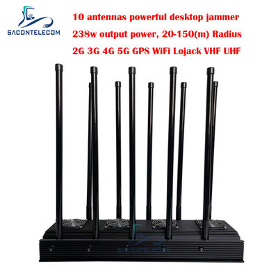 10 Channels 238W High Power 5G WiFi GPS Lojack VHF UHF Desktop Signal Jammer for Mobile Phone Blocking