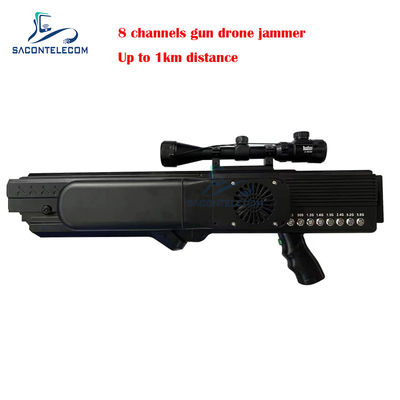 8 Channels Anti-Drone Gun Signal Jammer with 1km Range and Built-in Battery