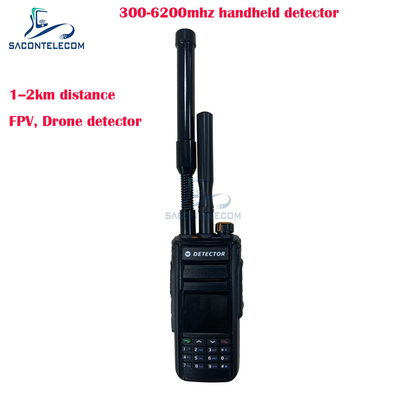 2Km Fpv Handheld Drone Detector 300-6200mhz 2 Antennas Portable Anti Drone Signal Detector