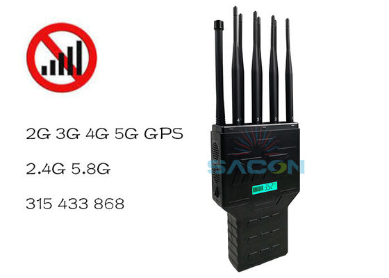 16W High Power 8 Antennas Handheld Signal Jammer with Built-in Battery for GPS WiFi 2G 3G 4G Blocking
